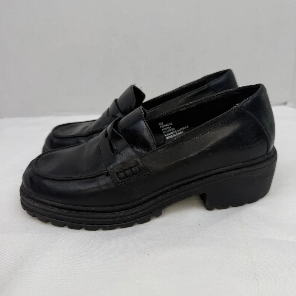 Unionbay Penney-U Black Chunky Lug Sole Penny Loafers Y2K 90s Style Womens 6M